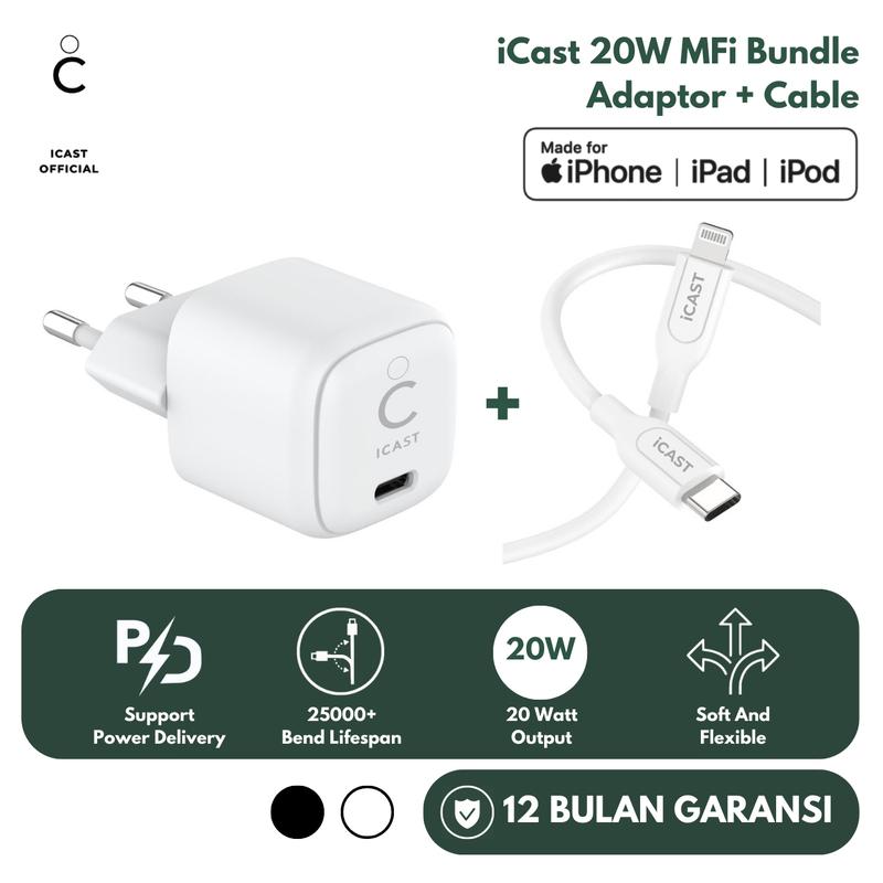 Charger iPhone 20W MFi Fast Charging iCast Mini Adaptor 20W Lightning 2