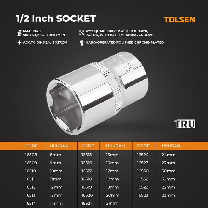 Gambar SOCKET pendek 1/2 Kunci Mata Sok Shock Pukul 8mm - 32 mm TOLSEN - 8mm dari Truteknik Kota Tangerang Tokopedia