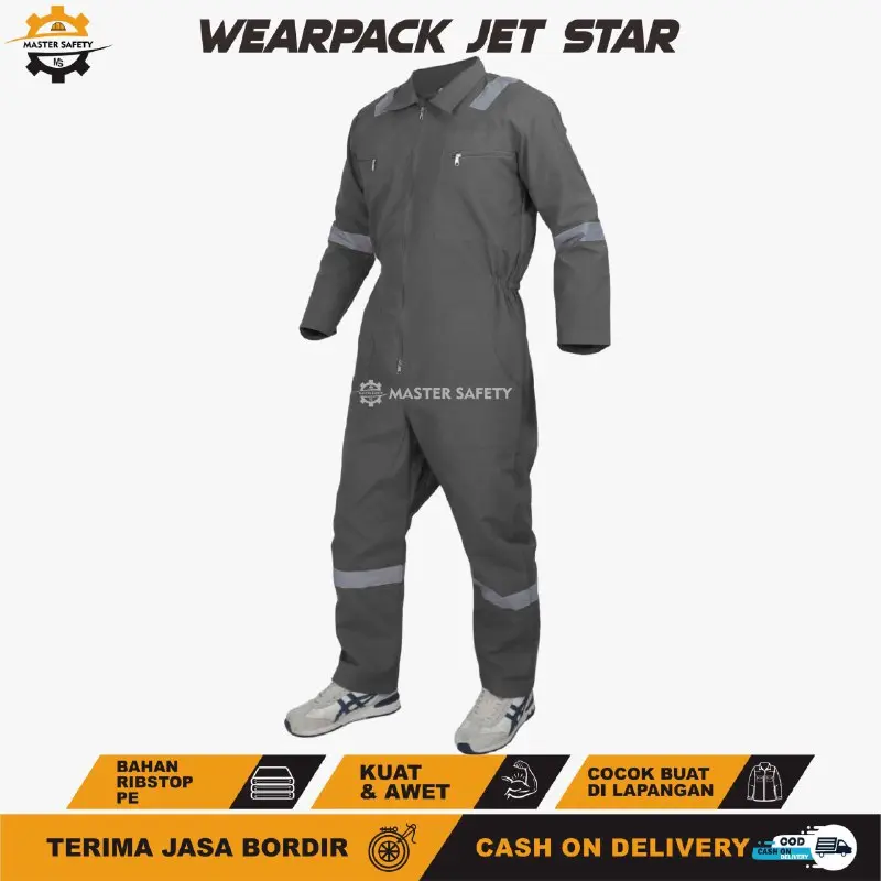 Wearpack safety lengan panjang seragam kerja memakai scotlight - wearpack kerja pabrik bengkel las Abu Hitam Merah Navy Biru Celana Atasan Baju Setelan Hijau 5
