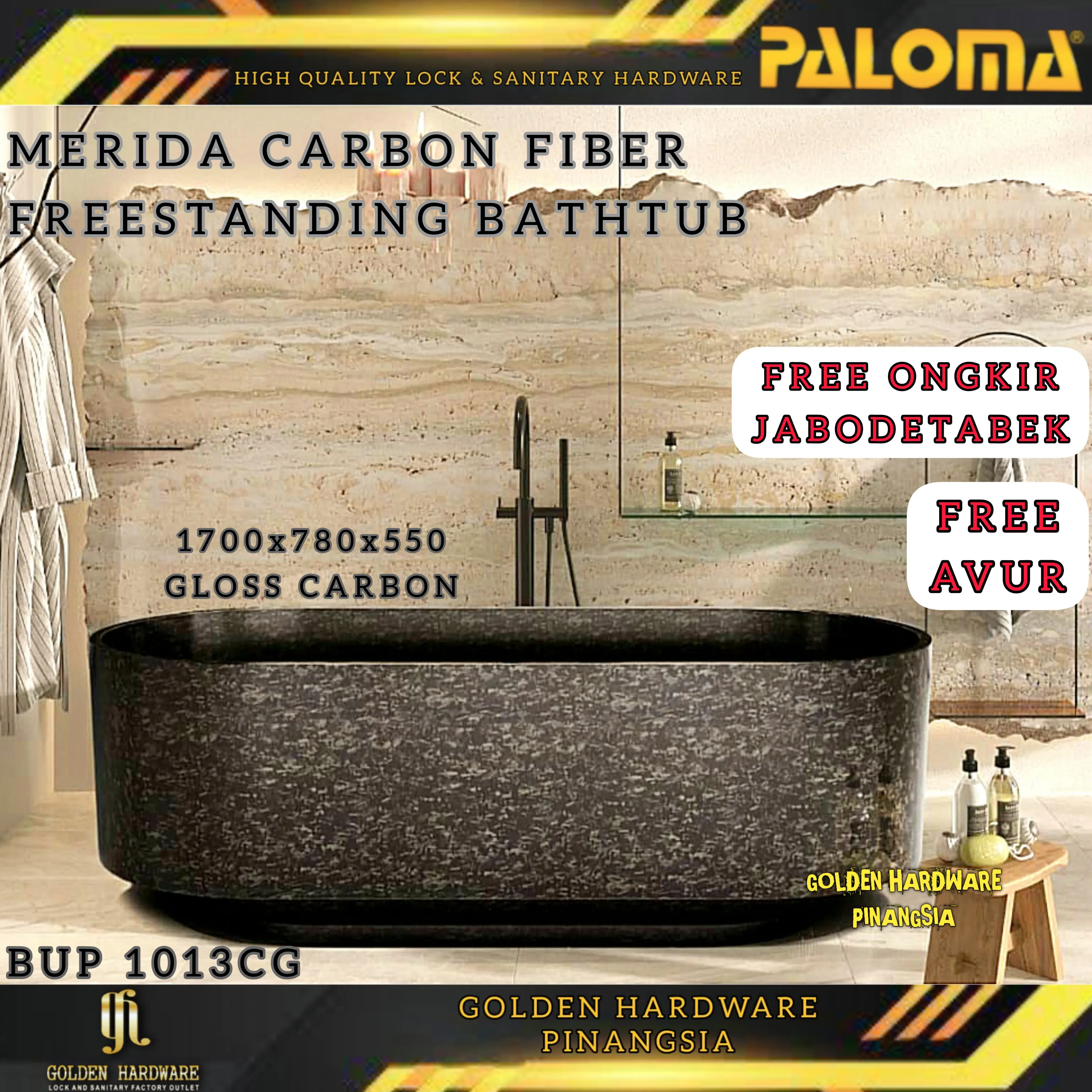 PALOMA BATHTUB MERIDA CARBON FIBER FREE STANDING BAK MANDI BUP 1013CG