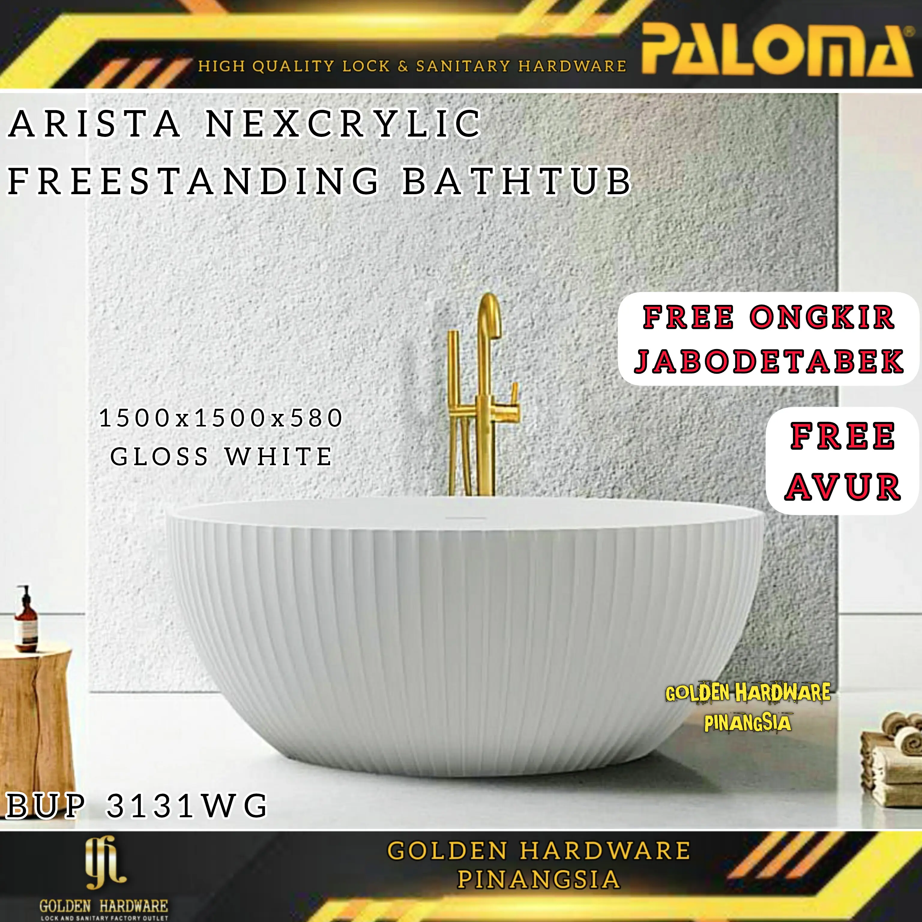 PALOMA BATHTUB BAK MANDI PUTIH NEXCRYLIC FREE STANDING BUP 3131WG