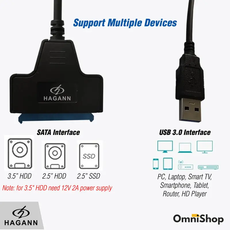 HAGANN CON-CC90 Kabel Converter SATA to USB 3.0 SSD & Hardisk 2.5 Inch 1