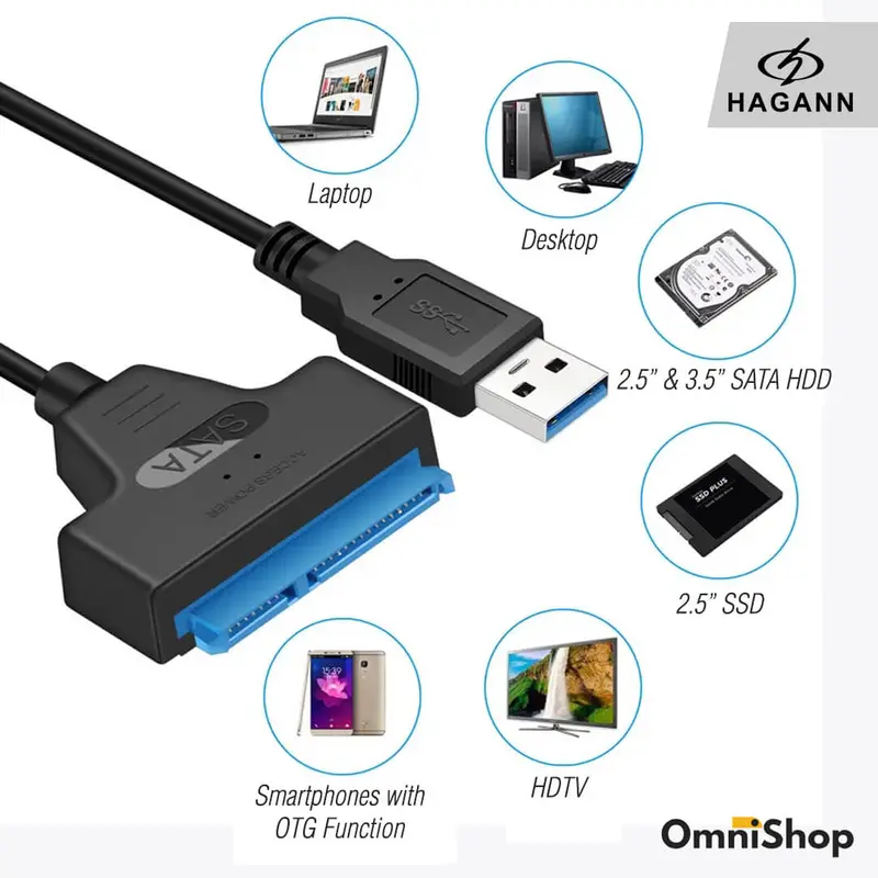 HAGANN CON-CC90 Kabel Converter SATA to USB 3.0 SSD & Hardisk 2.5 Inch 4