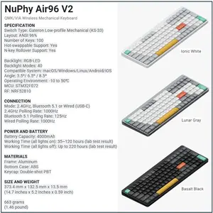 Nuphy Air96 V2 QMK Wireless Mechanical Keyboard