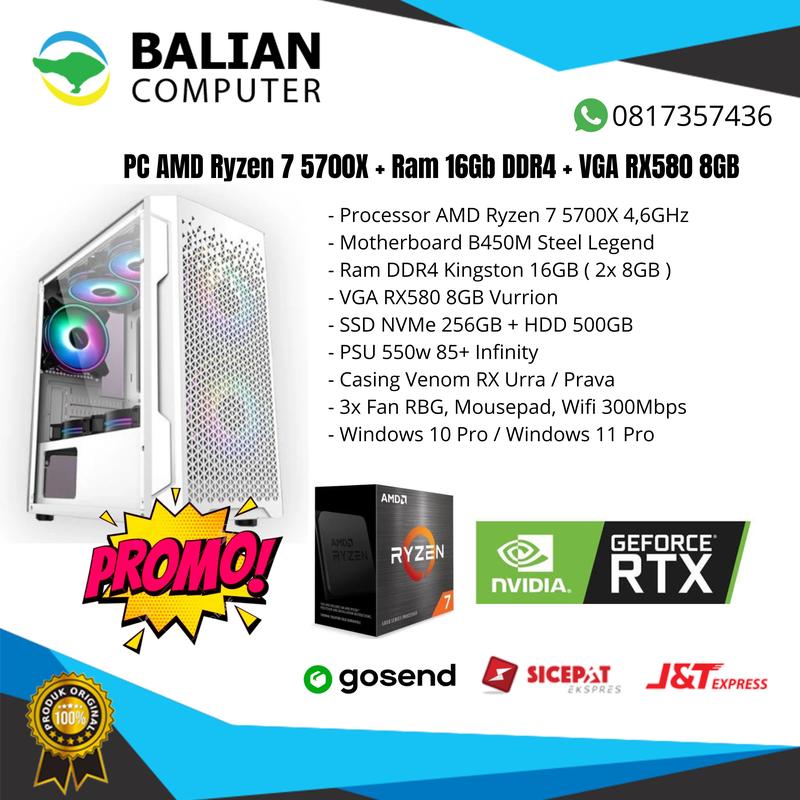 CPU Amd Ryzen 7 5700x VGA RX580 8GB Ram 16GB DDR4 Windows 11 - Shop ...