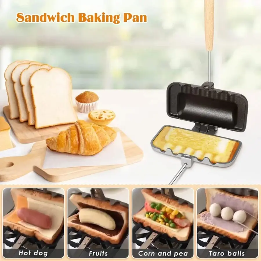Sandwich Frying Pan Pembuat Roti Bakar Pemanggang Roti Aluminium Anti Lengket