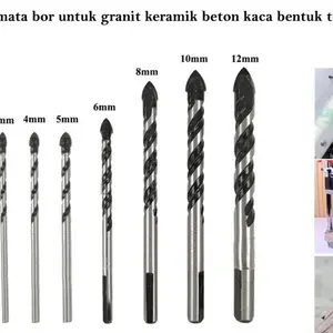 Mata bor 6 8 10 12 mm untuk granit keramik beton kaca bentuk tombak