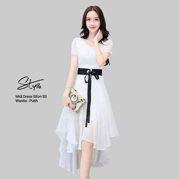 knee length dresses for ladies St. Yves Solid Rayon Midi Dress Lengan Pendek Wanita – Matahari.com main image 0