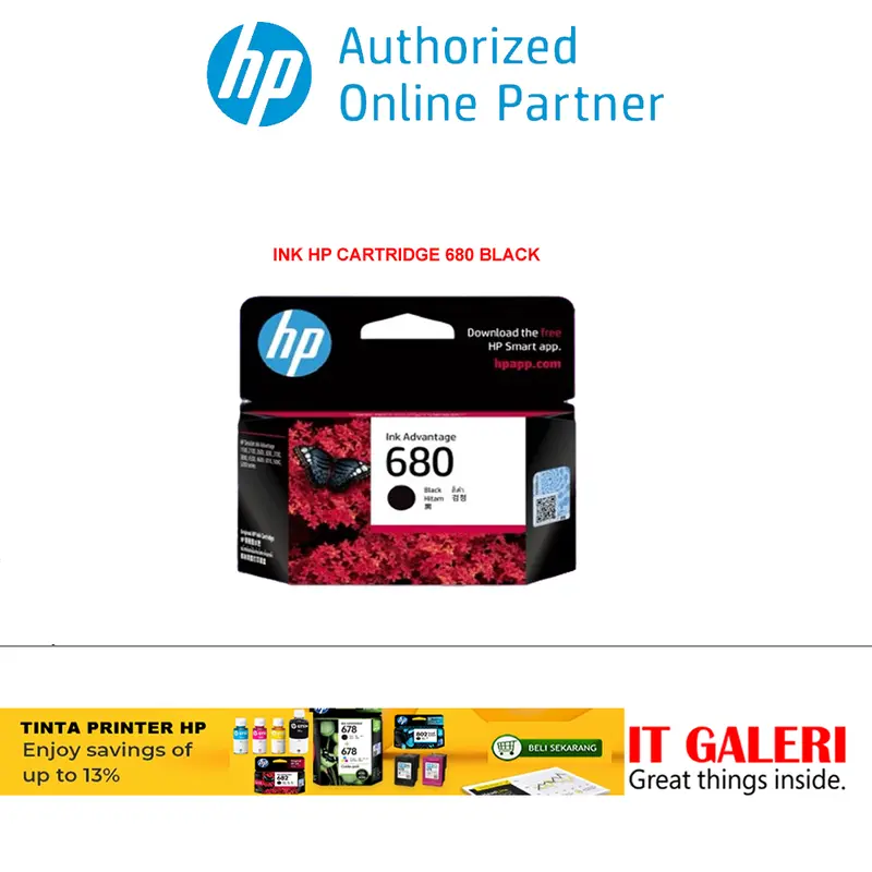 HP Tinta Printer Original 682 Black Ink Advantage Cartridge (3YM77AA) 0