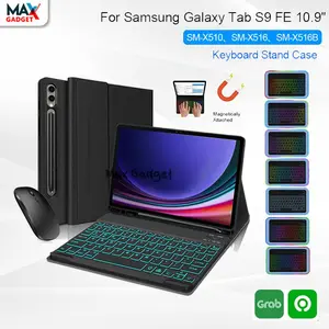 Case keyboard for SAMSUNG TAB S9 FE 11 10.9 Inch inci 2023 Galaxy Tab Led Keyboard Bluetooth Backlight Case Cover Casing Mouse Wireless Slim Portable Warna