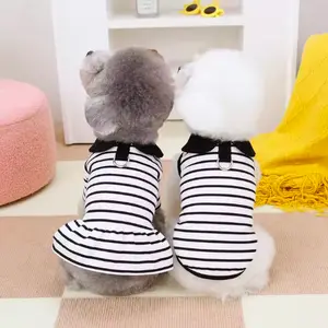 Baju Anjing dan Kucing Dog Clothes - Summer Couple Pet Clothes classic black and white striped dog Vest T-shirt and Dress for pets