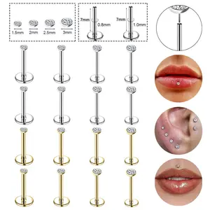 1 PC Stainless Steel Labret Piercing Silver Gold Plug-in Style Lip Stud 1.5/2/2.5/3mm Cubic Zircon Helix Cartilage Ear Piercing