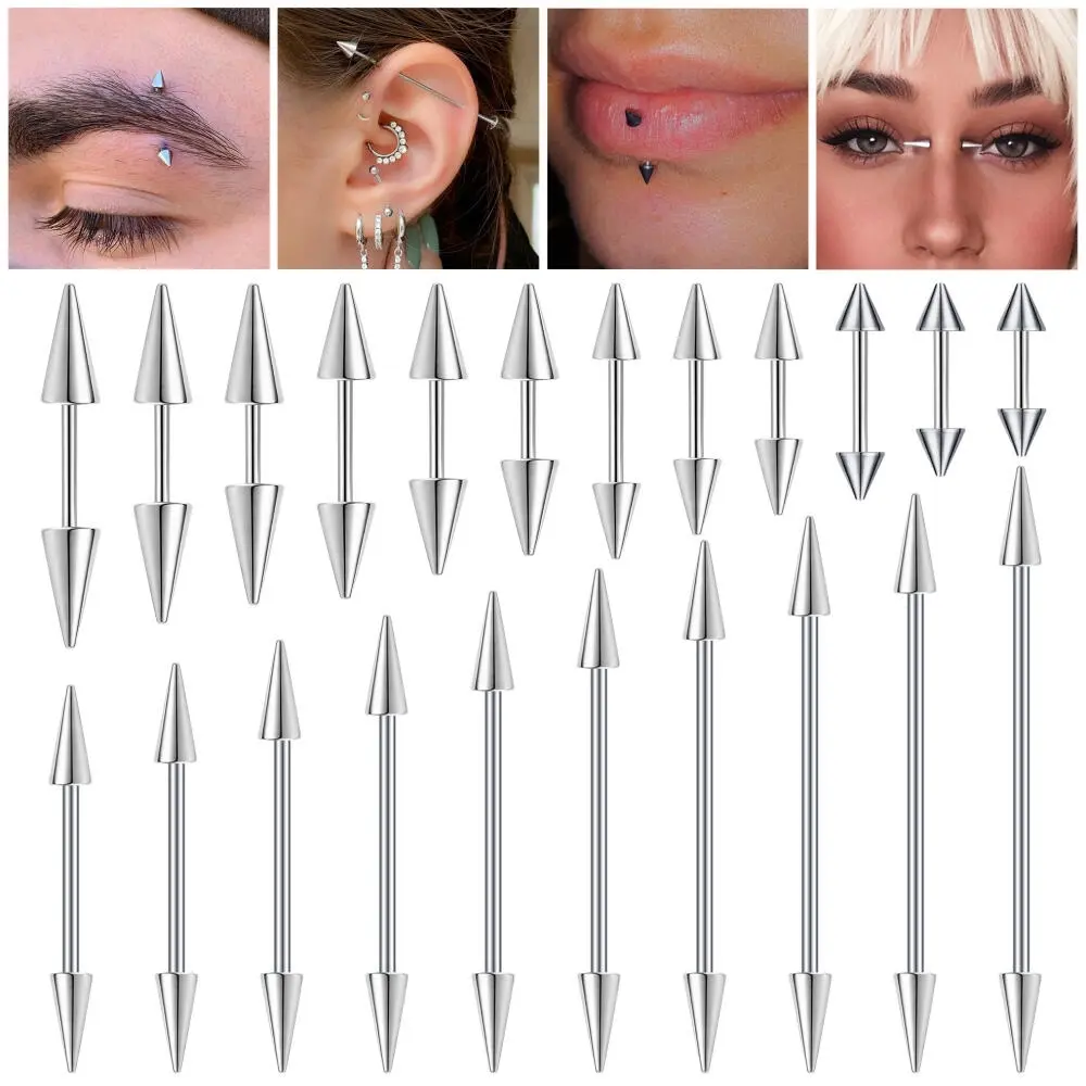 1 PC 16G Curved Barbell Ring 6-60mm Industrial Babell Piercing Stainless Steel Eyebrow Ring Punk Spike Cartilage Bridge Piercing Jewelry