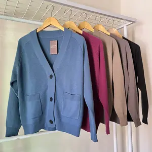 FAFOUR Zaylee Cardigan Rajut Wanita Saku Polos Korean Style Knitwear