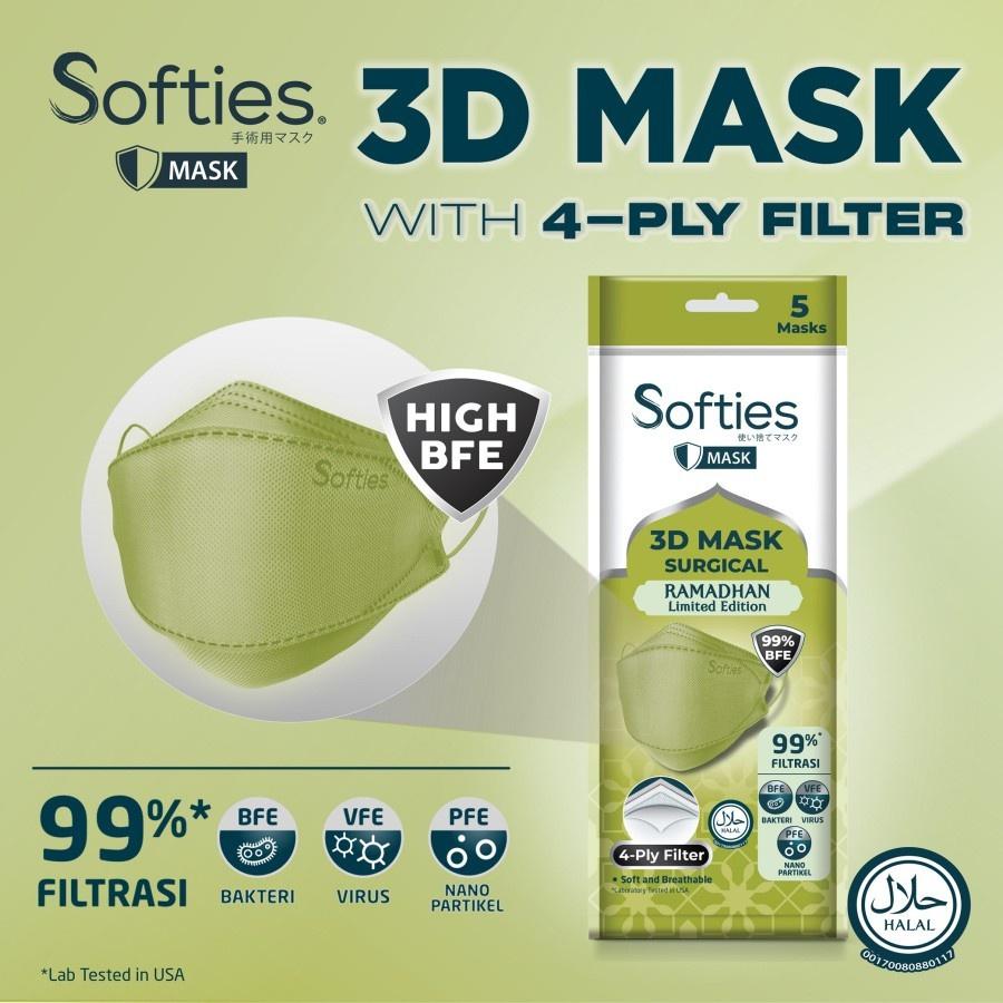 Softies 3D Surgical Mask SACHET isi 5pcs Model KF94 Masker Medis 4ply Filter -SACHET - Daily Batik
