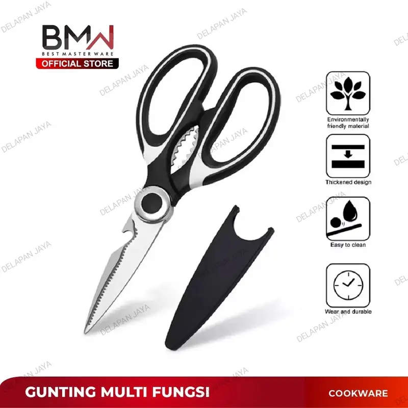 Gunting Dapur + Sarung HITAM 8'/ Gunting Daging Tulang Serbaguna Stainless Kitchenware Steel Plastik 4