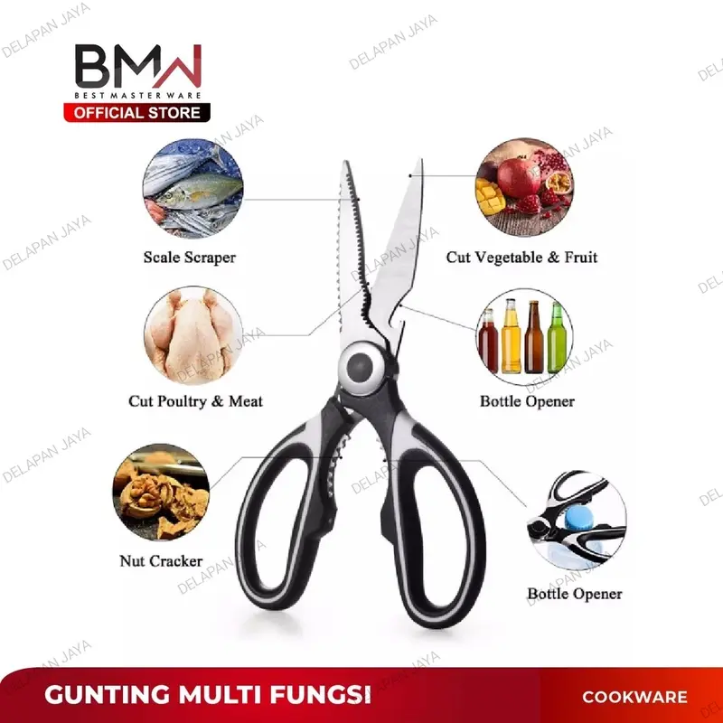 Gunting Dapur + Sarung HITAM 8'/ Gunting Daging Tulang Serbaguna Stainless Kitchenware Steel Plastik 1