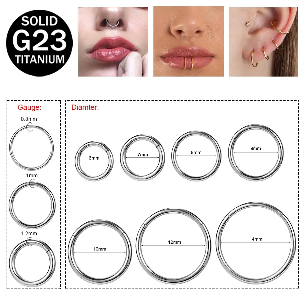 1 PC G23 Titanium Steel Hoop Nose Ring Silver Septum Clicker Cartilage Helix Labret Piercing Ear Cartilage Helix Daith Piercings Jewelry
