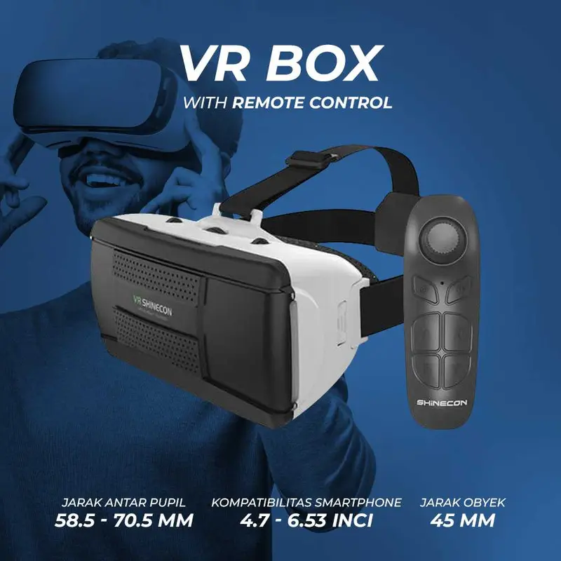 VR Box Virtual Reality 3d + Remote Original Vr Box Game Plus Remote Control VR Box Shinecon Vr Box Murah Vr Box Remot VR Box IMAX Giant Screen Virtual Reality With Remote Bluetooth Plastik 0