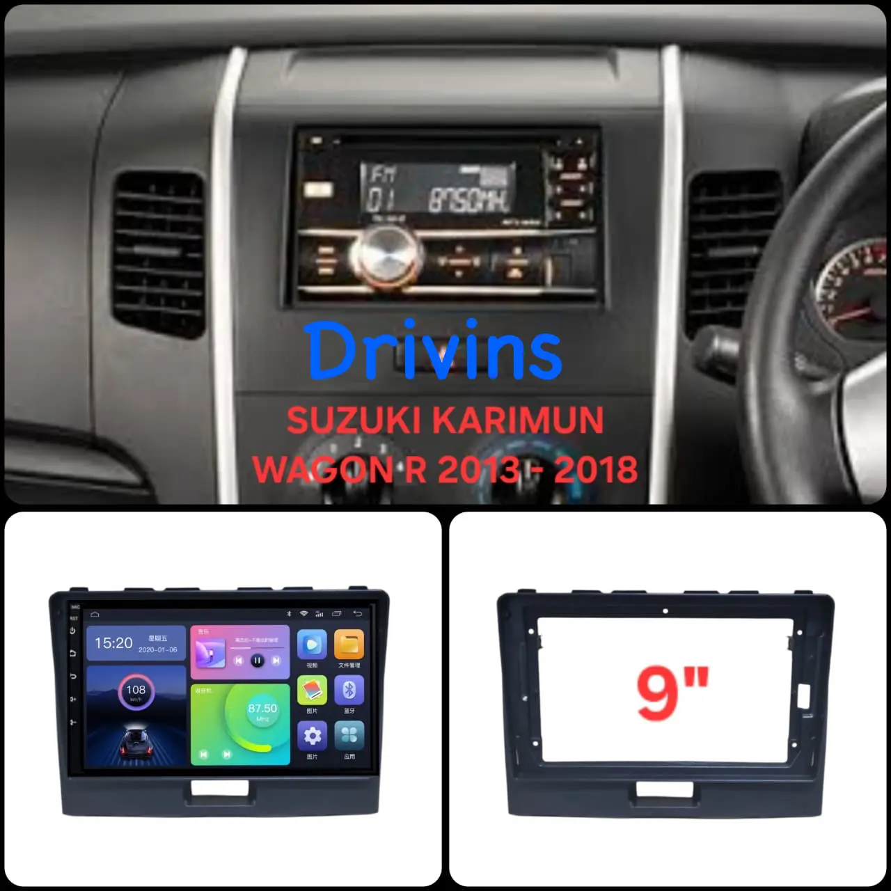 Frame Head Unit Android Suzuki Karimun Wagon R 9” Inch 2013-2018