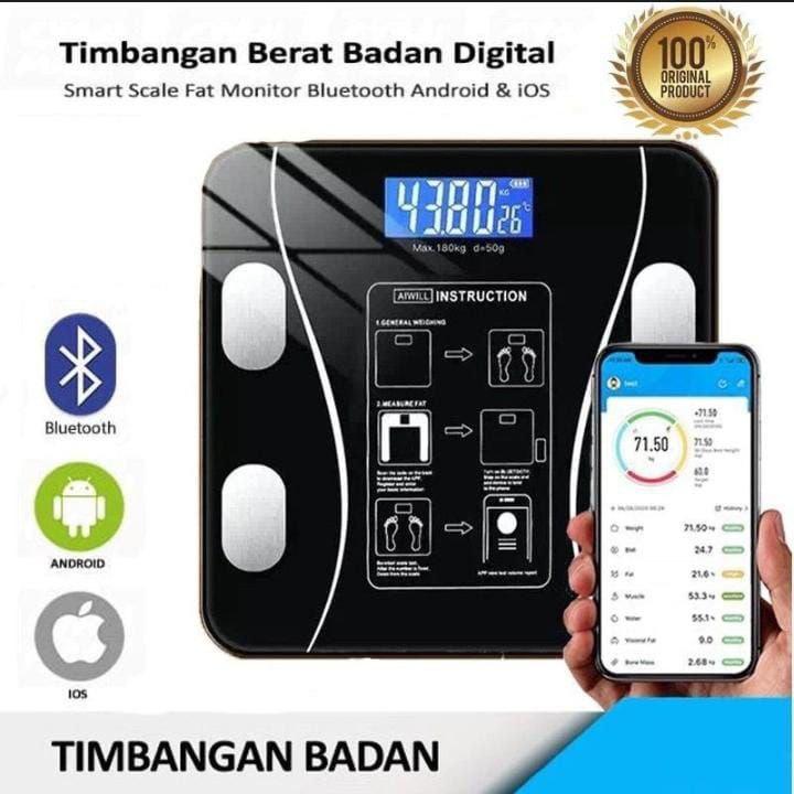 Timbangan Badan Digital Bluetooth Body Fat Monitor Analysis App 180KG 2
