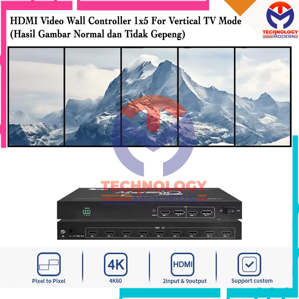 HDMI Video Wall Controller 1x5 For Vertical TV Mode with No Stretching Image