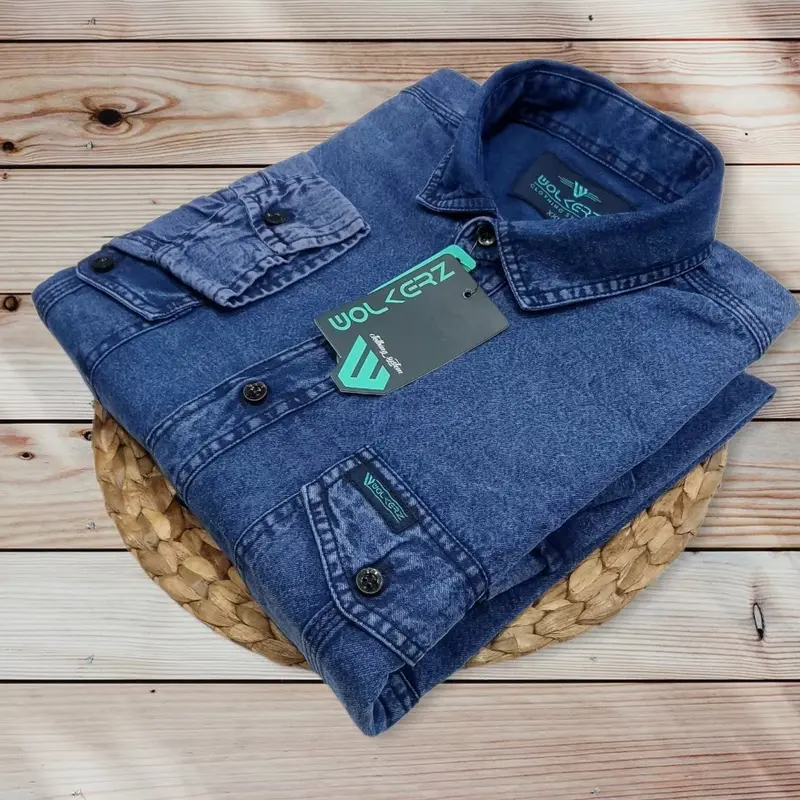 kemeja jeans lengan panjang pria jumbo size besar bahan denim jeans 3