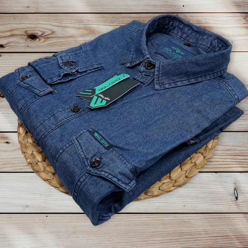 kemeja jeans lengan panjang pria jumbo size besar bahan denim jeans 1