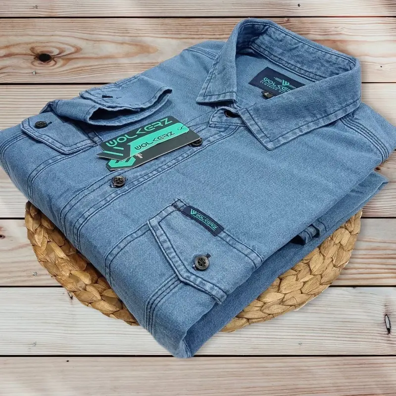 kemeja jeans lengan panjang pria jumbo size besar bahan denim jeans 2