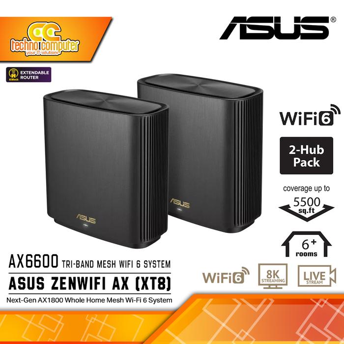 Gambar ASUS ZenWiFi AX (XT8) AX6600 Whole Home Tri-band Mesh WiFi 6 System - 2 Pack Black dari Techno Computer Bali Kota Denpasar Tokopedia