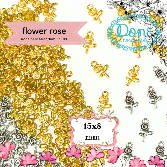 Gambar done handymade charm bunga mawar flower rose liontin bandul diy meronce c103 - gold dari Done Handymade Kota Administrasi Jakarta Barat Tokopedia