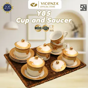 Vicenza Tea Set - Cangkir Lepek dengan Tutup Y85 Lily