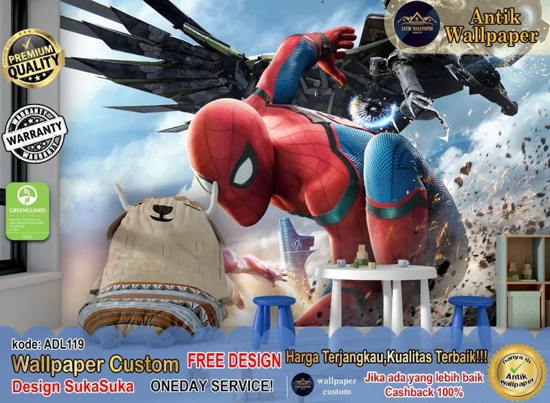 Wallpaper Custom 3D Motif Spiderman - Animasi Kartun Anak - Wallsticker 1