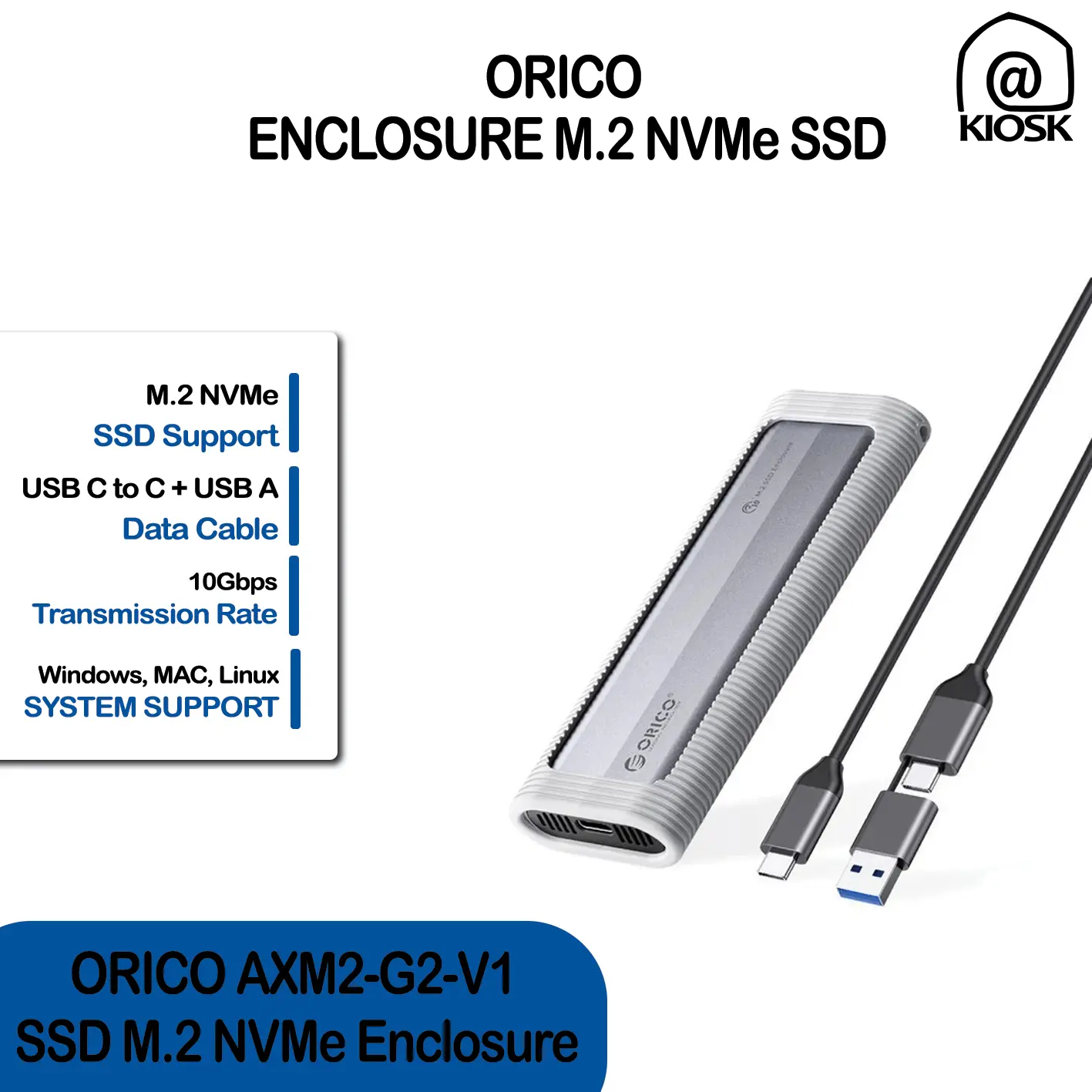ORICO M.2 NVMe SSD Enclosure with Silicone Protective Case USB-C up to 5/6/10 Gbps, 2-in-1 Cable Portable Hanging Rope - AXM2 series