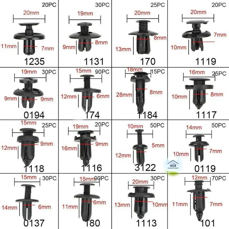 Baut Rivet Mobil Universal Car Pin Fasteners Clip 620 PCS 3