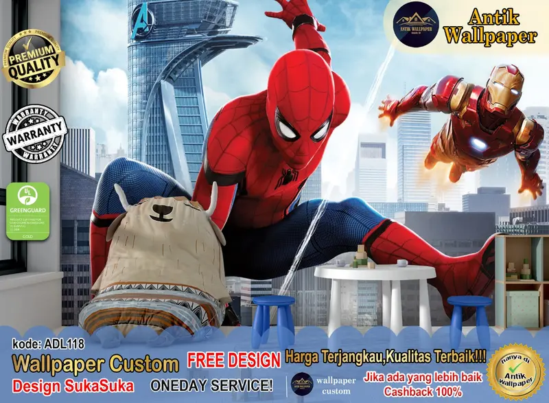 Wallpaper Custom 3D Motif Spiderman - Animasi Kartun Anak - Wallsticker 3