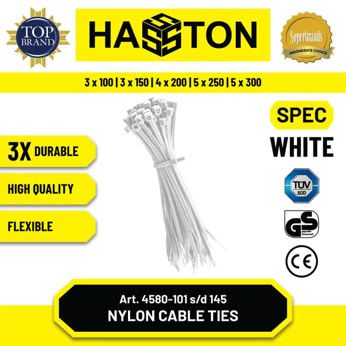 Gambar Hasston Kabel Ties/Cable Ties/Ikat Kabel 3x150mm (4580) - Putih, 3x100mm (10cm) dari Hasston Tools Kota Administrasi Jakarta Pusat 2 Tokopedia
