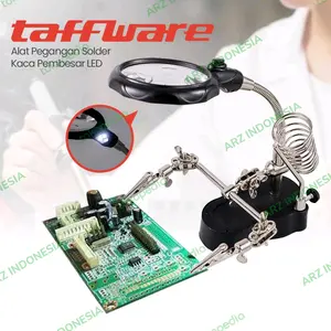 Alat Pegangan Solder Taffware dengan Lampu LED dan Kaca Pembesar