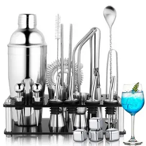 25 In 1 Paket Lengkap Shaker Cocktail Stainless Bartender Barware Set