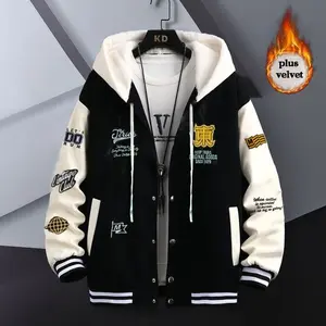 Jacket Varsity Baseball Hoodie Bisbol M - XXL Dewasa Anak Korea Bahan Fleece Tebal Full Bordir Pria Wanita Jacket Varsity Baseball