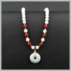 Kalung Batu Alam Giok Asli Natural Jadeite Jade Model Koin Batu Permata Gems Necklace Variasi Merah