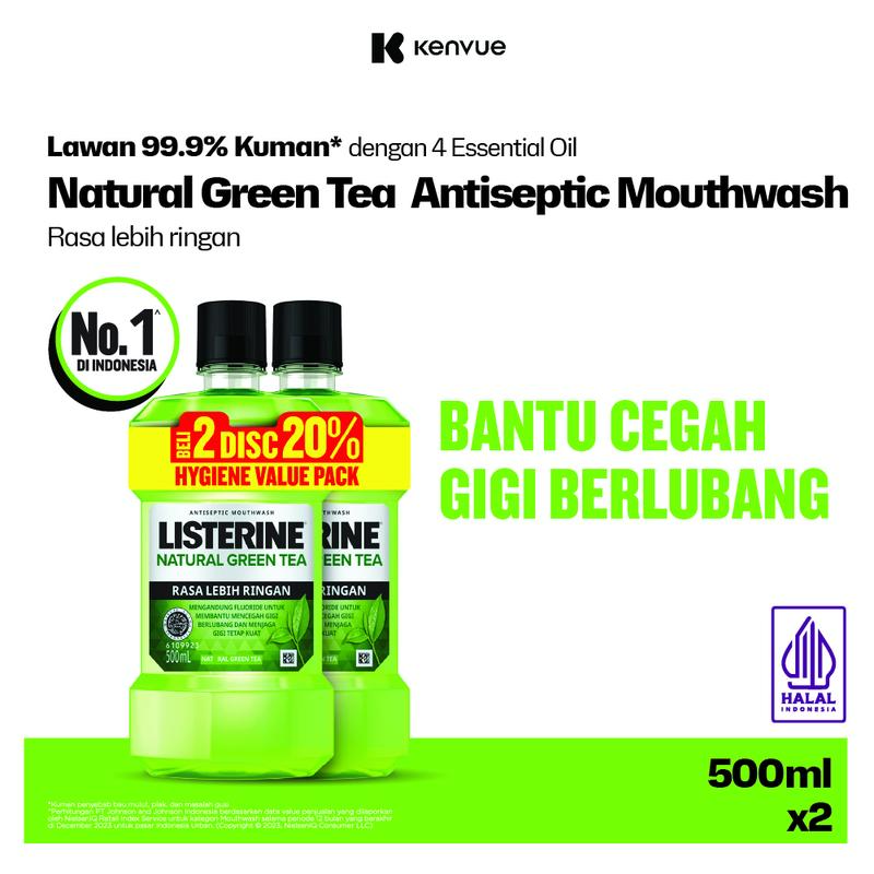 LISTERINE Green Tea Mouthwash 500ml (Isi 2) - Obat Kumur Antiseptik 0