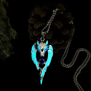 Kalung Serigala Menyala Dalam Gelap Batu Biru / Kalung Rantai Liontin Kepala Serigala Biru Safir Silver Glow In The Dark / Viking Wolf Head Therian Necklace Top Quality / Bandul Kalung Perak Keren / Fashion Jewelry Kekinian Impor Murah Bagus Berkualitas