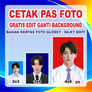 Cetak Pas Foto 2x3, 3x4, 4x6 Bahan Glossy & Silky Doff - Gratis Edit Ganti Background