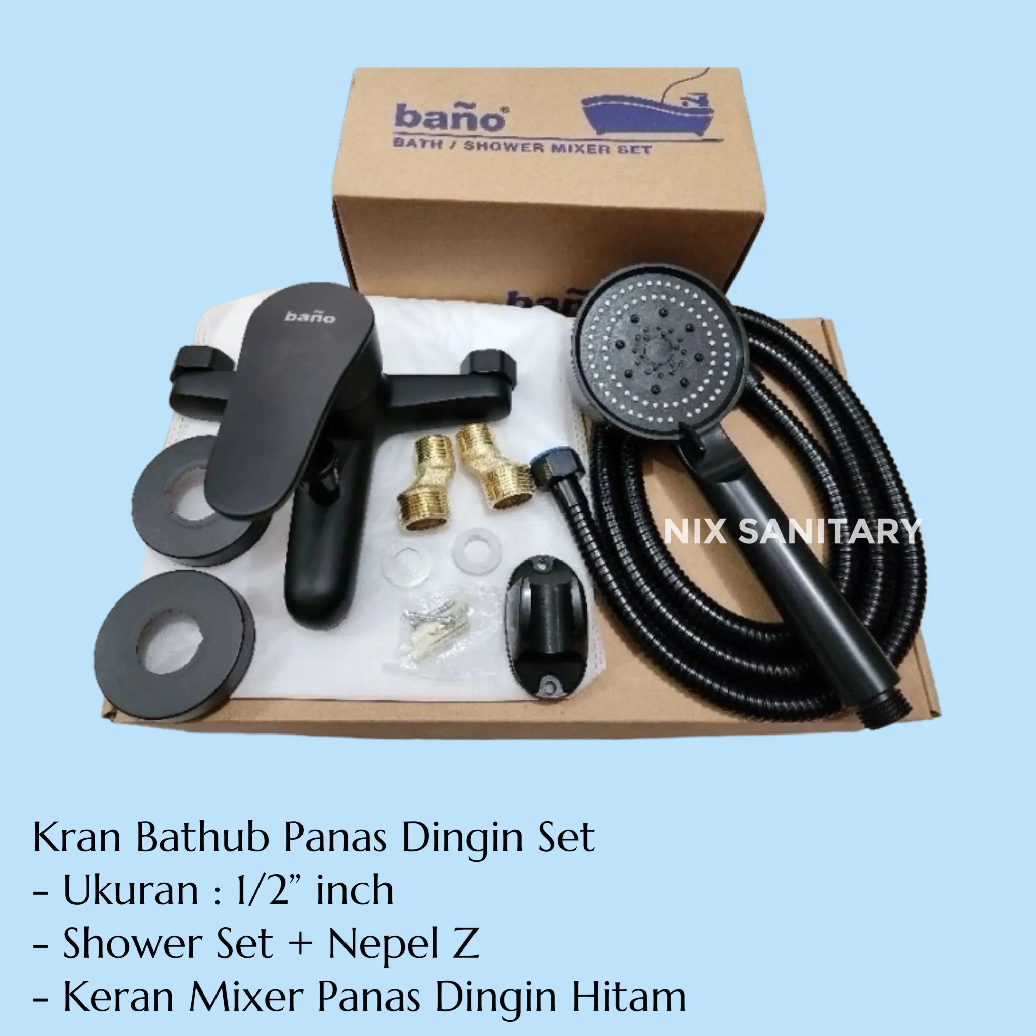 Kran Bathub Panas Dingin Hitam Kran Mixer Panas Dingin Komplite Shower Set Mandi Hitam