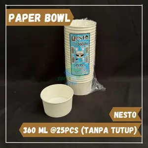 Paper Bowl PUTIH POLOS 360ml NESTO isi 25 pcs (Tanpa Tutup) / Mangkok Kertas / Paperbowl 12oz