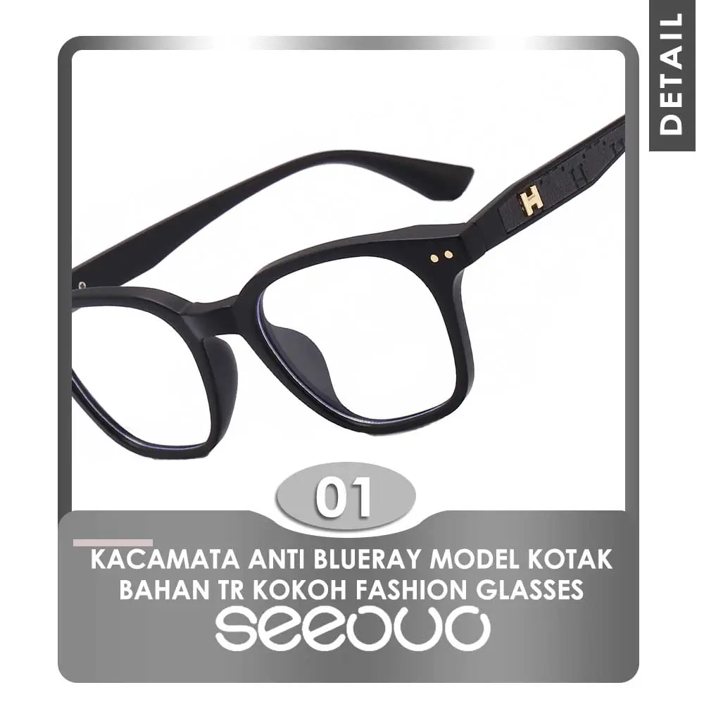 Seeouo Kacamata Anti Radiasi Blueray Bentuk Kotak Pria nita Trendy TR90 Ringan 662 - BLA GLOSSY, BLUERAY NORMAL