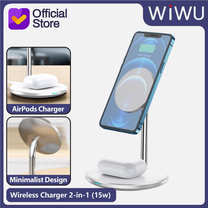 Gambar Wireless Charger WiWU 2-in-1 15W Phone + 5W AirPods/TWS QC PD Power Delivery Fast Charging (Wi-W019) dari WiWU Official Kota Bekasi Tokopedia