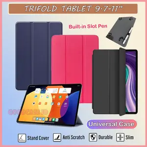 Advan Tab Sketsa 3 10.1 Magnetic Flip Case Book Cover Leather Tri Fold Stand Slim Flipcase with Slot Pen Pencil Holder Casing Universal Tab