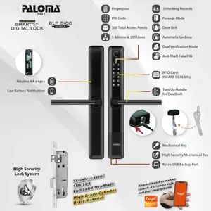 Digital Lock Slim PINTU Aluminium Frame Smart FINGER & WiFi DLP 5101